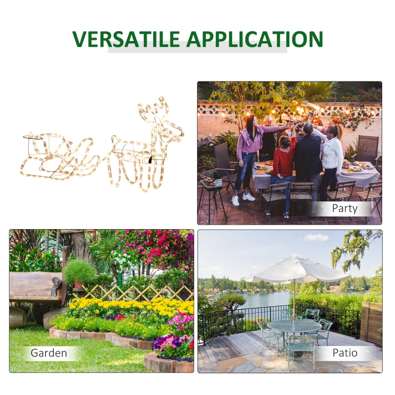 Outsunny 35" Christmas Reindeer and Sleigh with LED Motif Warm White Lighting, Indoor Outdoor Steel Frame Yard Decoration