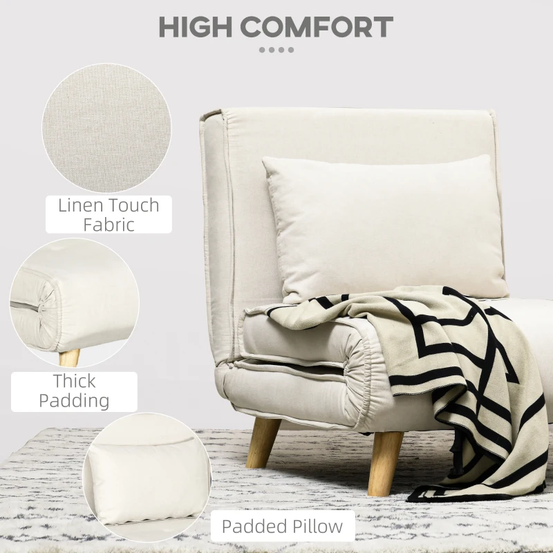 HOMCOM Chair Bed W/ Adjustable Backrest, 2-in-1 Multi-Functional Sofa Bed, Beige