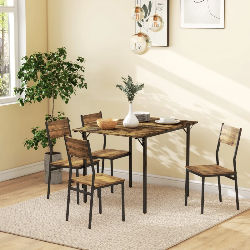 HOMCOM Folding Dining Table for 2 to 4 People, Industrial Drop Leaf Table, Kitchen Table for Small Spaces, Rustic Brown