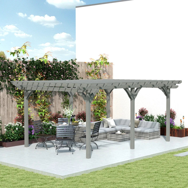 Outsunny 12' x 16' Outdoor Pergola, Wood Gazebo Grape Trellis with Stable Structure for Climbing Plant Support, Gray