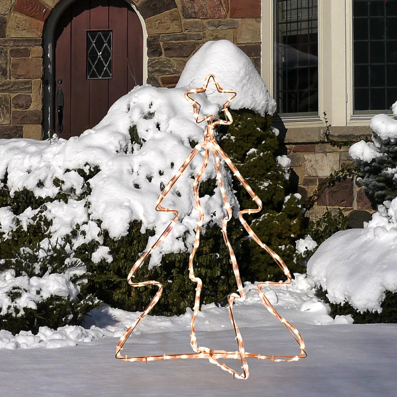 Outsunny 30" Outdoor LED Christmas Tree Rope Lights, LED Outdoor Christmas Decoration with Ground Stakes, Warm White
