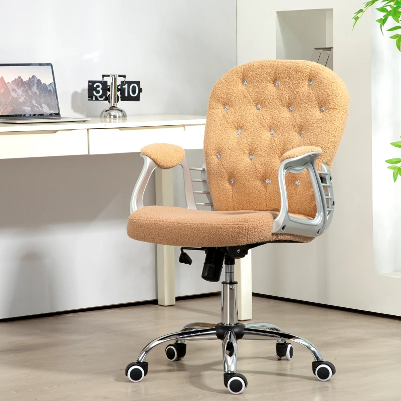 Vinsetto Button Tufted Desk Chair, Home Office Chair with Padded Armrests, Adjustable Height and Swivel Wheels, Khaki