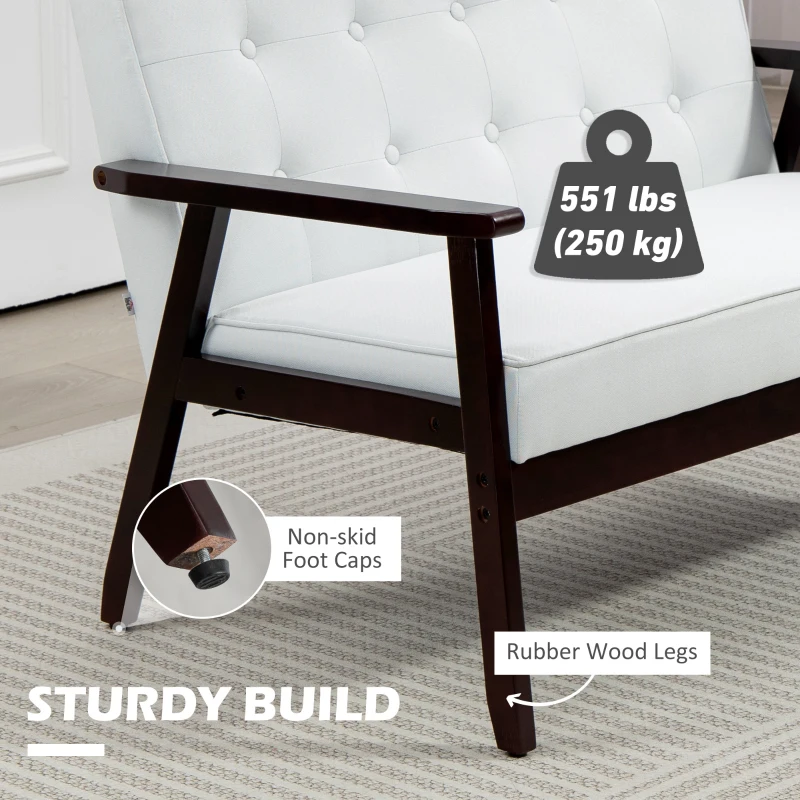 HOMCOM 44.5" 2 Seat Sofa for Bedroom, Modern Upholstered Loveseat with Button Tufted Back and Wood Legs, Cream White