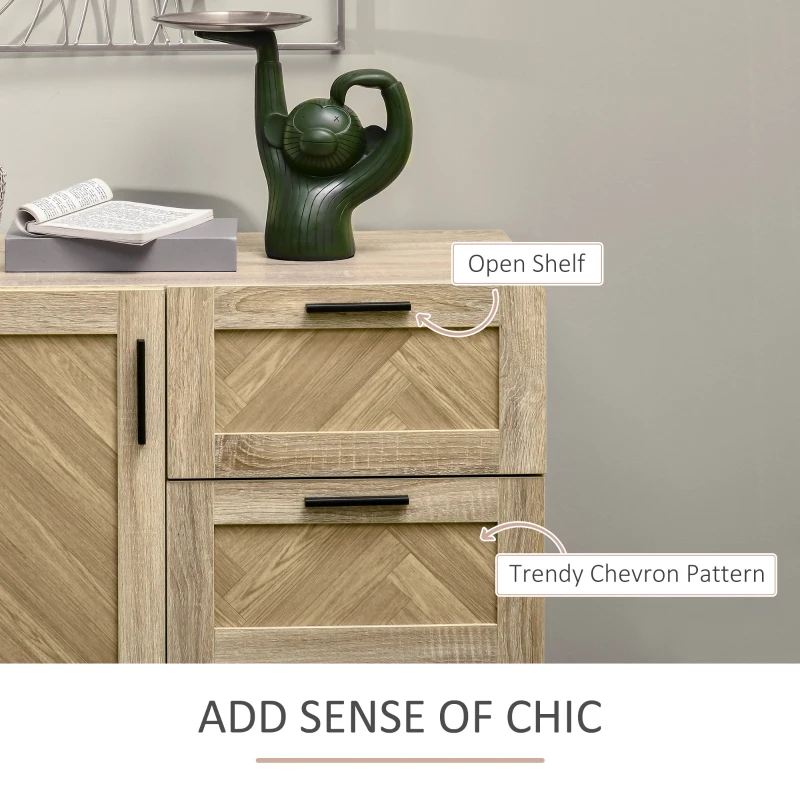 HOMCOM 61.5"L Sideboard Buffet Cabinet, Coffee Bar Cabinet Kitchen Cabinet with Drawers and Adjustable Shelves for Living Room, Dining Room, Kitchen, Oak