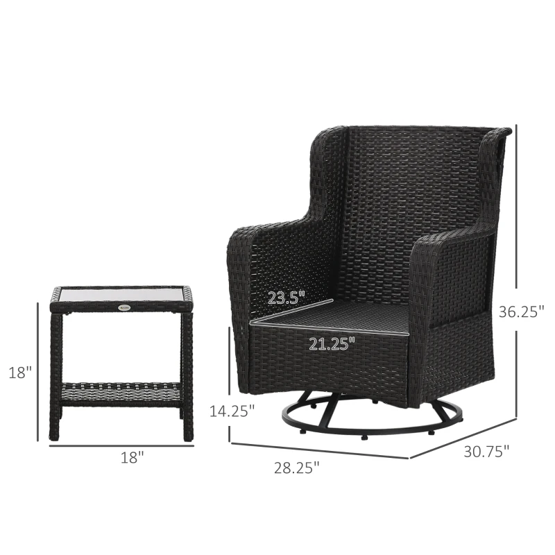 Outsunny Patio Bistro Set, Porch Furniture with 360° Rotation & Rocking Function, 28.25"x30.75"x36.25", Cream White