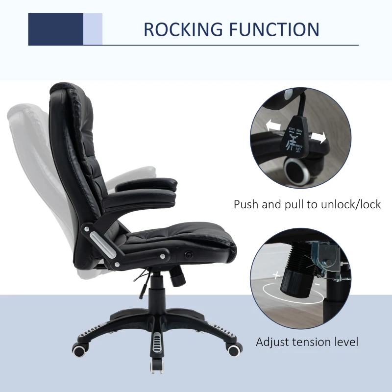 Vinsetto Executive Chair PU Leather Recliner Office Chair, with Swivel Wheels, Arm, Adjustable Height, High Back, Black