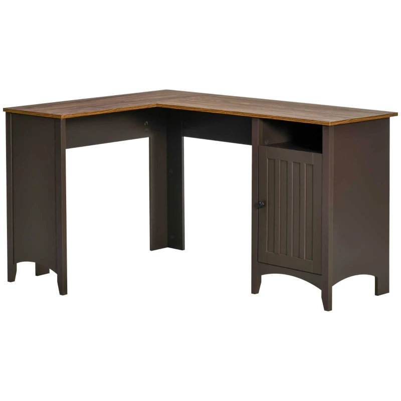 HOMCOM L-Shaped Computer Desk with Open Shelf and Storage Cabinet, Corner Writing Desk with Adjustable Shelf, Coffee