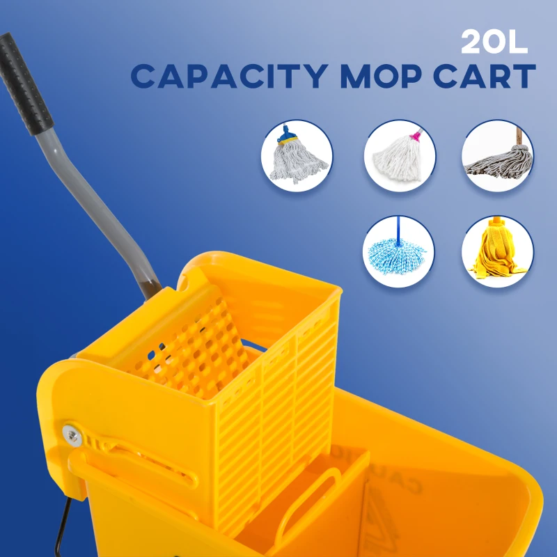HOMCOM Compact Mop Bucket with Wringer, Mop Bucket on Wheels, 21 Quart, Separate Dirty and Clean Water, Yellow