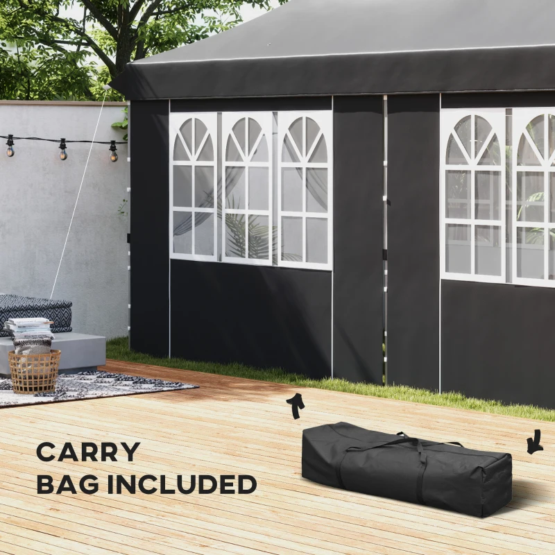 Outsunny 20x10 Pop Up Canopy with 6 Removable Sidewall, Carry Bag and 6 Sand Bags, Height Adjustable Instant Sun Shelter, Grey