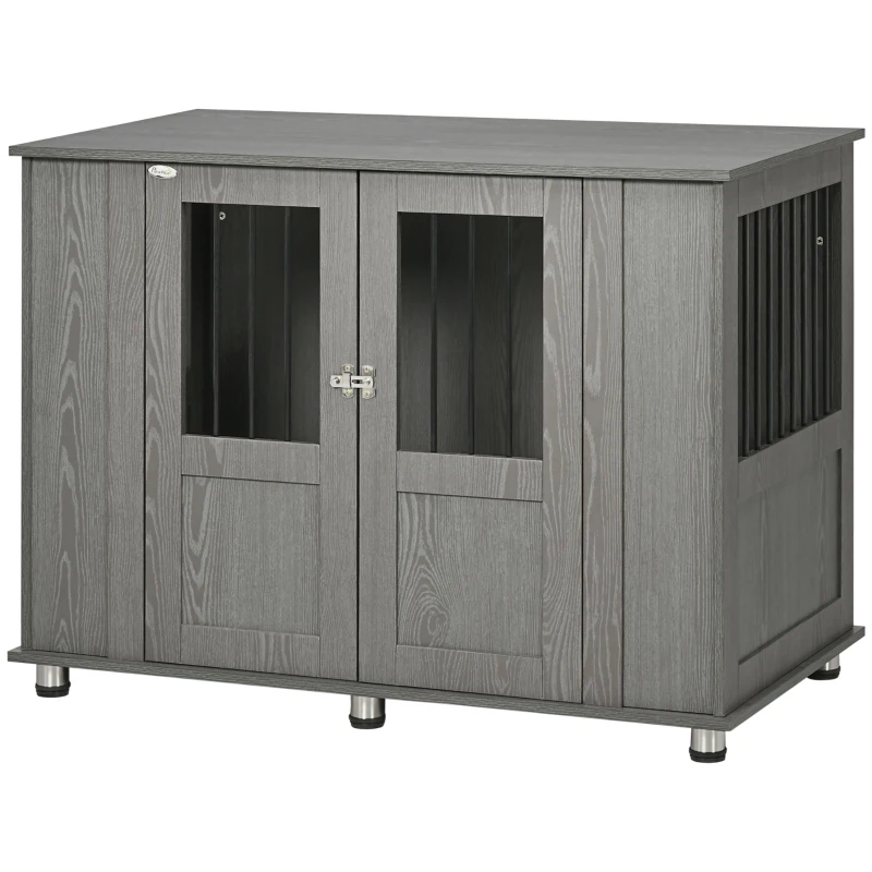 PawHut Dog Crate Furniture with Lockable Magnetic Door, Adjustable feet for Extra Large, Medium & Small Dogs, Indoor Use, Grey