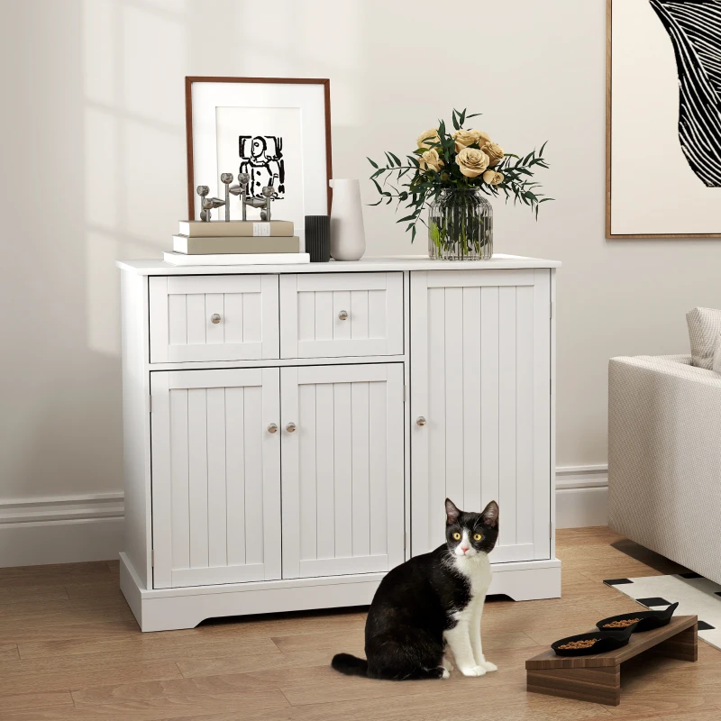 PawHut Cat Litter Box Enclosure with Drawers, Storage, Anti-tip Kit, 39" x 18" x 31.5", White