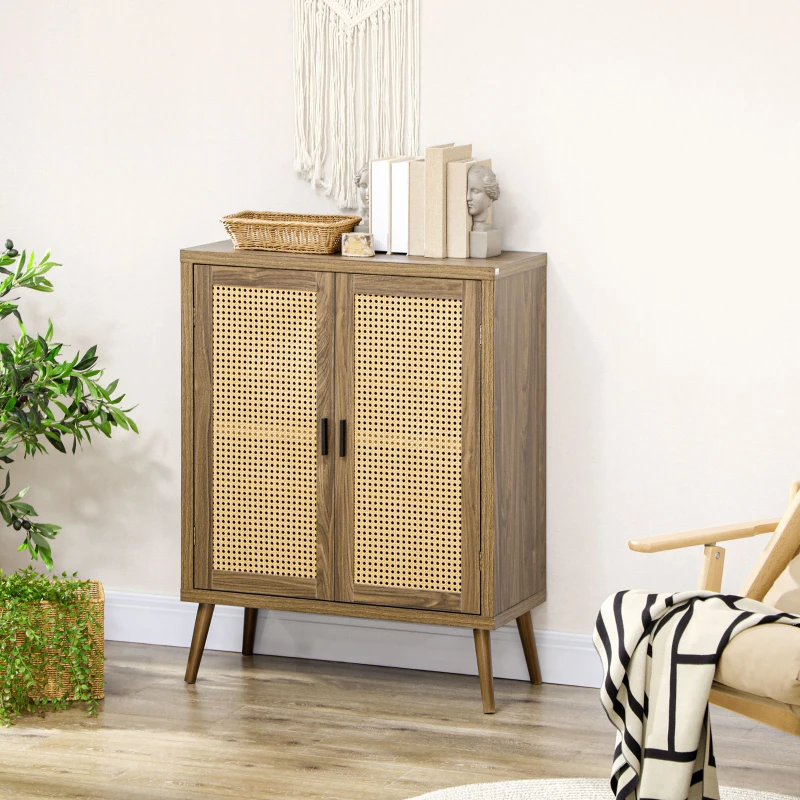 HOMCOM Sideboard Buffet Cabinet with Rattan Doors, Brown
