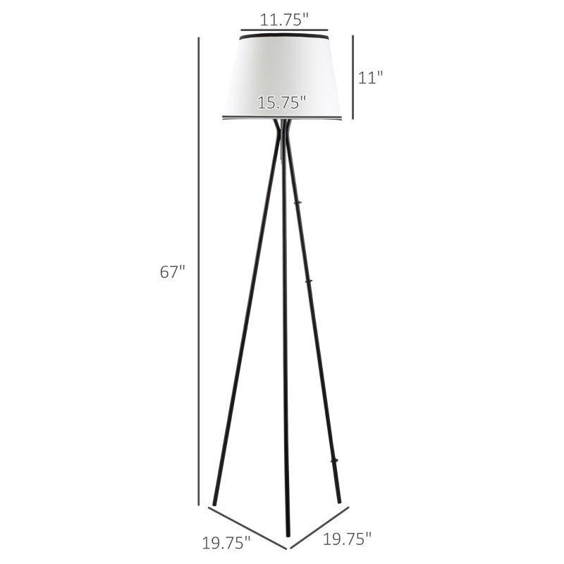 HOMCOM Modern Tripod Floor Lamp, Freestanding Lamp w/ Fabric Lampshade and E26 Base for Living Room, No Bulb - Black