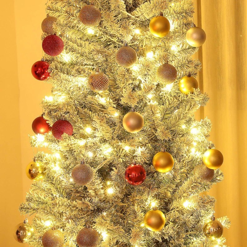 HOMCOM 9ft Prelit Pencil Artificial Christmas Tree, Flocked Xmas Tree with Remote, Dual Colour LEDs, 895 Tips, Metal Stand