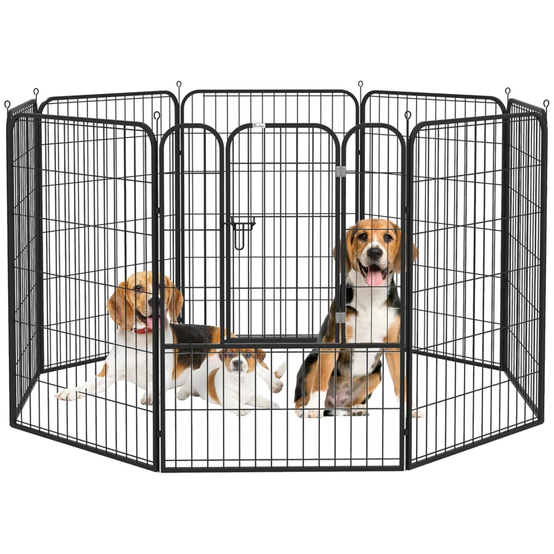 PawHut 8 Panel Pet Playpen Play Yard Fence Home DIY Heavy-Duty Metal Foldable Indoor Outdoor 39"H