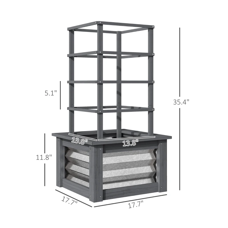 Outsunny Wooden Raised Garden Bed with Trellis, Galvanized Planter Box Elevated Garden Bed for Garden, Patio, Gray