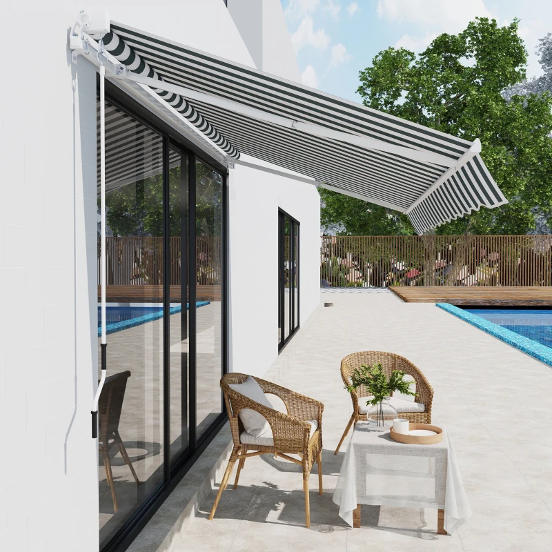 Outsunny 8' x 7' Retractable Awning, Patio Awnings, Sunshade Shelter with 280 g/m² UV & Water-Resistant Fabric and Aluminum Frame for Deck, Balcony, Yard, Green and White