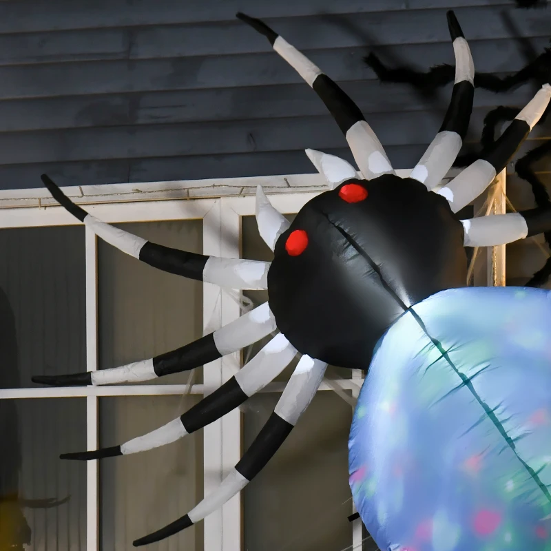 HOMCOM 5' Long Halloween Inflatables Outdoor Decorations Multicolor Red-Eyed Spider, Blow Up LED Yard Decor for Garden, Lawn, Party, Holiday, Waterproof