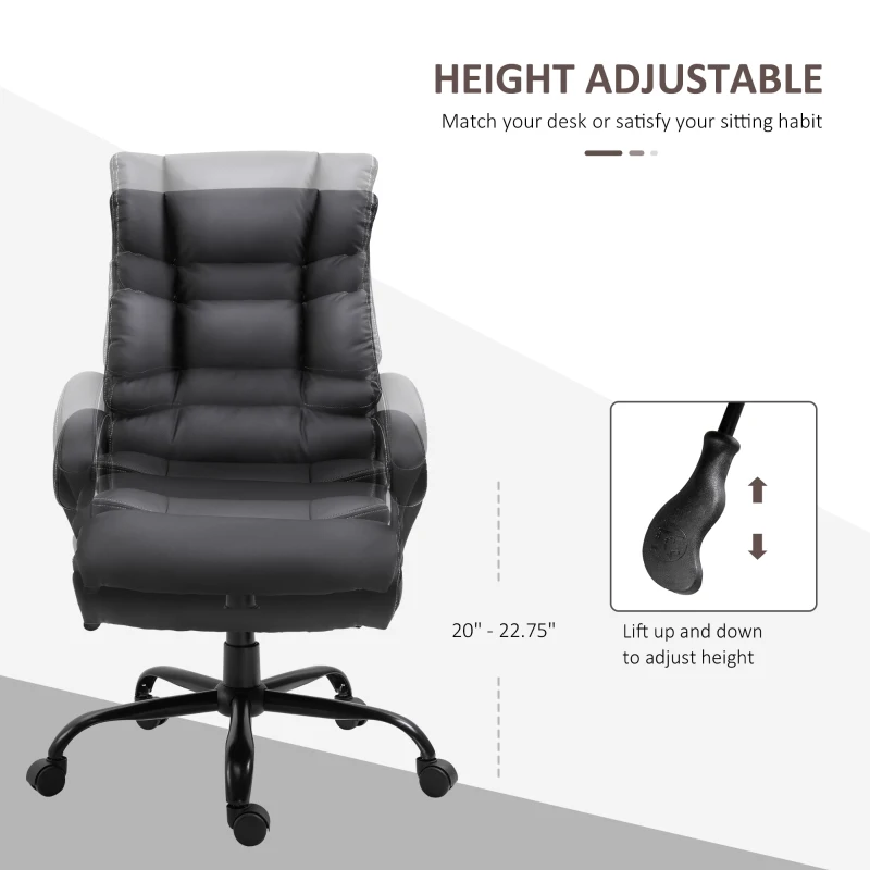 Vinsetto Ergonomic Heavy-Duty Office Chair with Adjustable Height, PU Leather, Rocker, 360° Swivel, 400lbs Capacity, Black