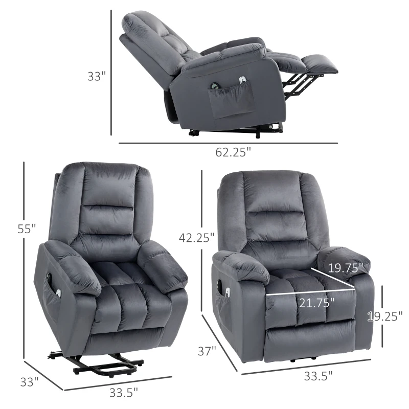 HOMCOM Vibration Massage Lift Recliner Chair with Heat, Gray