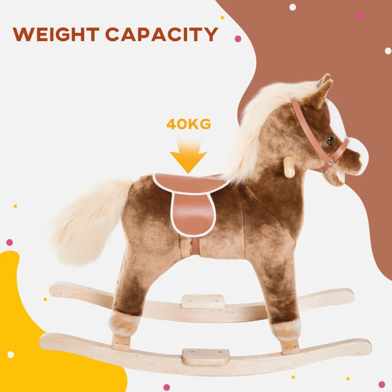 Qaba Kids Rocking Horse Plush Toddler Rocker Wooden Base Ride On Toy