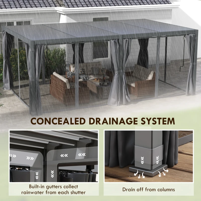 Outsunny 12' x 19' Aluminum Pergola with Adjustable Louvered, Outdoor Pergola with Curtains and Netting, Dark Gray