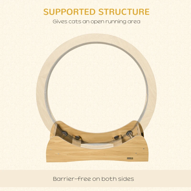 PawHut Cat Running Wheel, Cat Exercise Treadmill with Brake, Carpeted Runaway, Pet Fitness Weight Loss Device, Natural