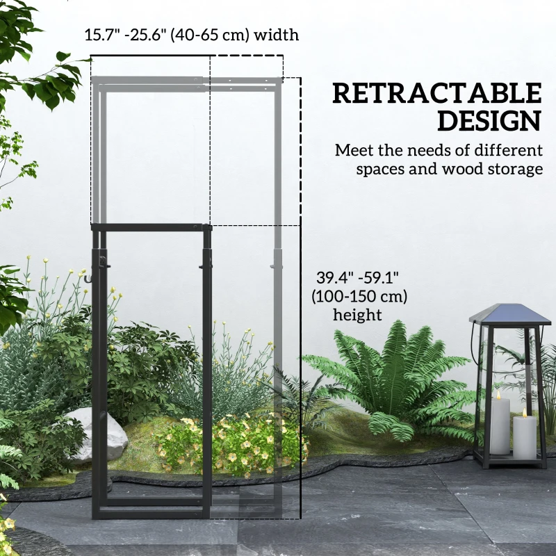 Outsunny Adjustable Firewood Log Rack Heavy-Duty Steel Log Holder for Outdoor Indoor Use, 25.6" x 9.8" x 59.1", Black