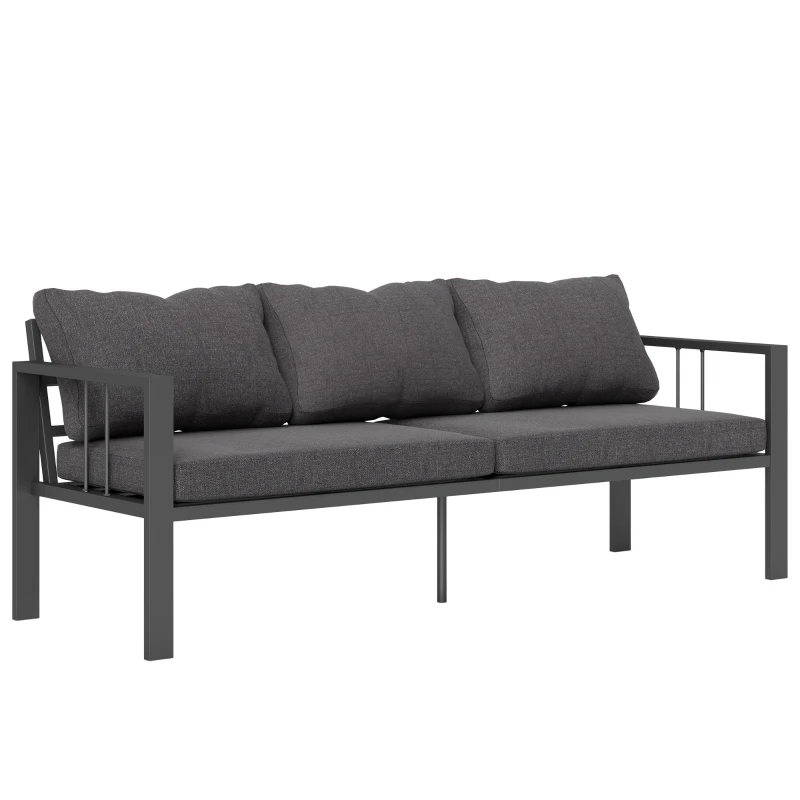 Outsunny 3-Seat Aluminum Outdoor Couch Patio Sofa with Cushions, Wide Seat, Armrests for Garden, Backyard, Balcony, Dark Grey