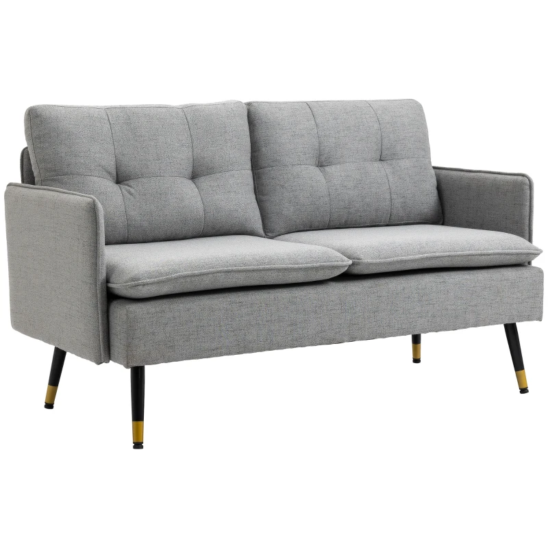 HOMCOM 55" Loveseat Sofa, Linen Love Seat w/ S spring, Steel Legs and Button Tufting, Small Couch for Living Room, Grey