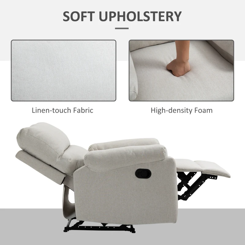 HOMCOM Recliner Chair, Manual Reclining Chair with Footrest, Padded Seat for Living Room, Bedroom, Study, Cream White