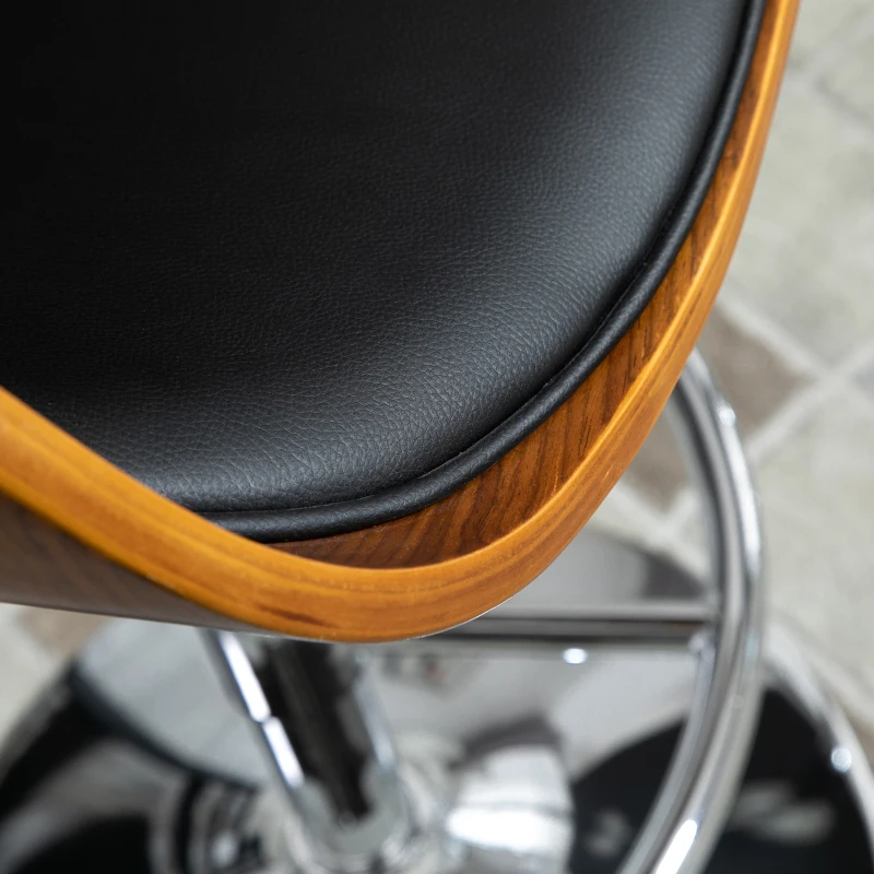 HOMCOM Modern Adjustable Bar Stool, Bentwood Bar Chair, PU Leather Swivel Barstool with Back, Footrest, Black and Walnut