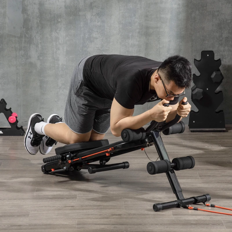 Soozier Multi-Purpose Ab Workout Equipment, Foldable Ab Machine, Adjustable Sit Up Bench & Weight Bench, Abdominal Cruncher with Resistance Bands & LCD Display
