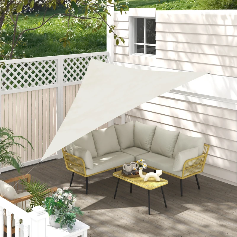 Outsunny Triangle 10' x 10' x 10' Outdoor Sun Shade Sail, Garden Cover UV Block Fabric Canopy for Patio, Deck, Cream