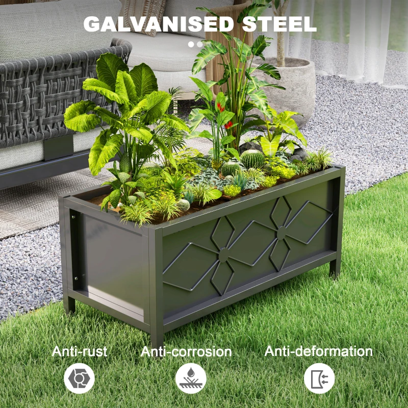 Outsunny Galvanized Raised Garden Bed with Drainage Holes, Metal Raised Flower Bed, Outdoor Galvanized Planter Box for Herbs