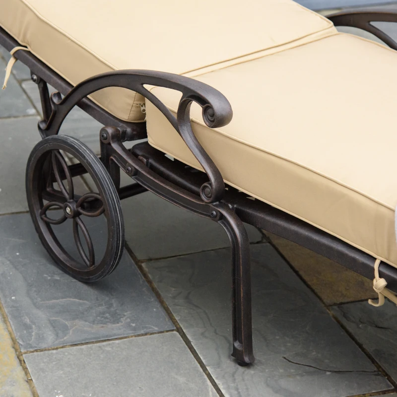 Outsunny Aluminum Adjustable Chaise Lounge Chair, Folding 4-Position Patio Recliner, Wheels, Armrests, Side Table, Cushion for Poolside, Backyard, Deck, Porch Garden, Beige