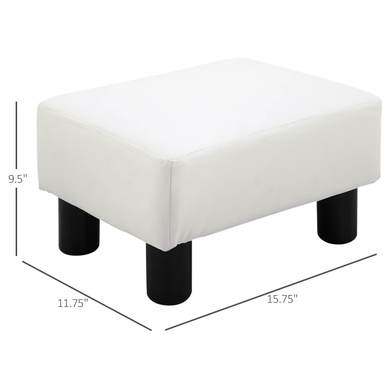 HOMCOM Ottoman Foot Rest, Small Foot Stool with Faux Leather Upholstery, Rectangular Ottoman Footrest with Padded Foam Seat and Plastic Legs, Bright White