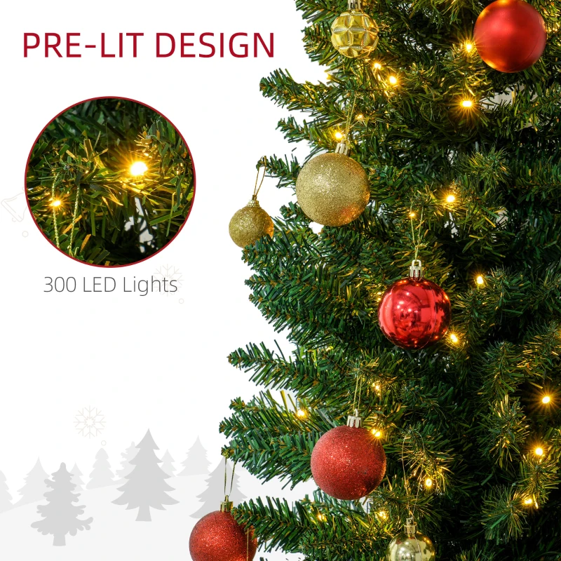 HOMCOM 8ft Pencil Christmas Tree, Slim Artificial Christmas Tree with Realistic Branches and Warm White LED Lights, Green