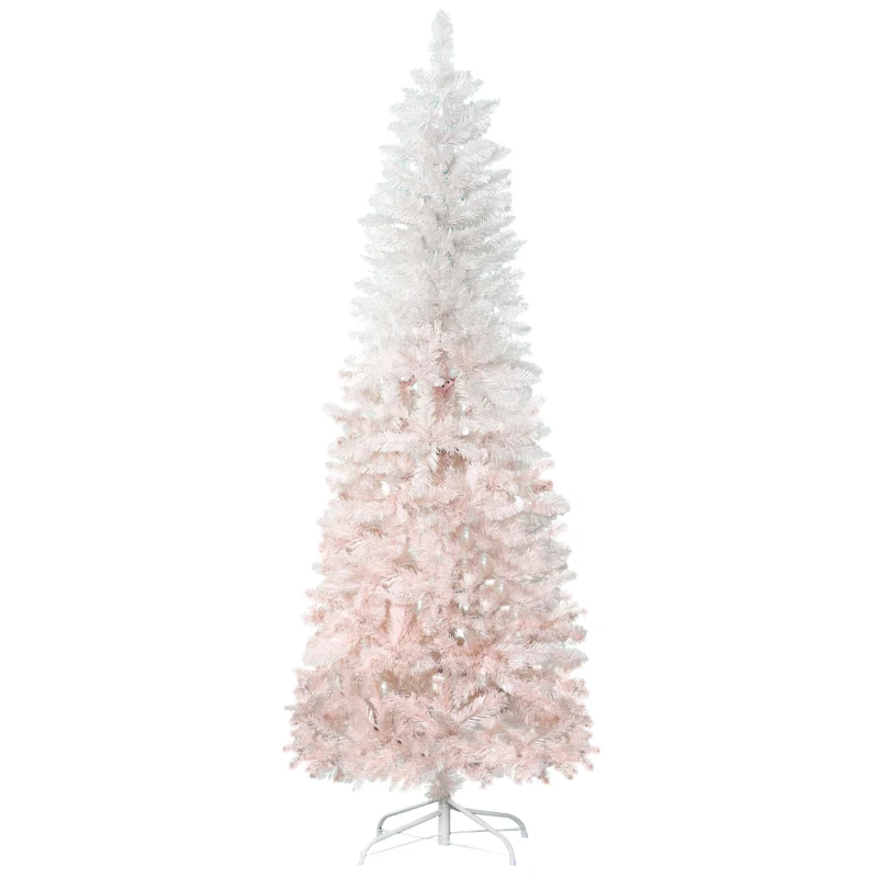 HOMCOM 5ft Pencil Artificial Christmas Tree with Pine Realistic Branches, Auto Open, Pink and White