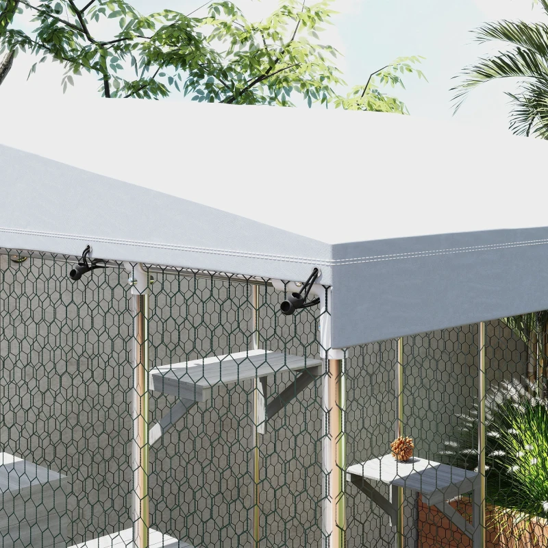 PawHut 79" Galvanized Steel Large Catio with Waterproof Canopy, Sleeping Box, Jumping Platforms, for 1-3 Kittens, Silver(m-9)