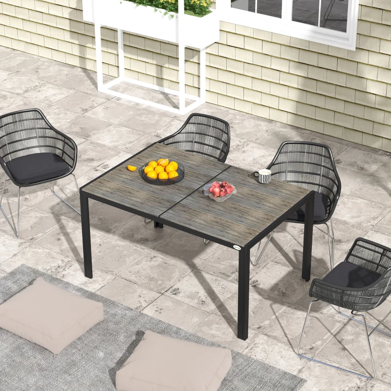 Outsunny Patio Table for 6 with Aluminum Frame, Faux Wood Tabletop, Rectangular Outdoor Table for Backyard, Lawn, Balcony, Gray