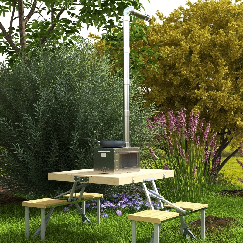 Outsunny Stainless Steel Wood Stove with Chimney and Carry Bag, Portable & Foldable, for Hot Tent, Camping, Cooking, Heating