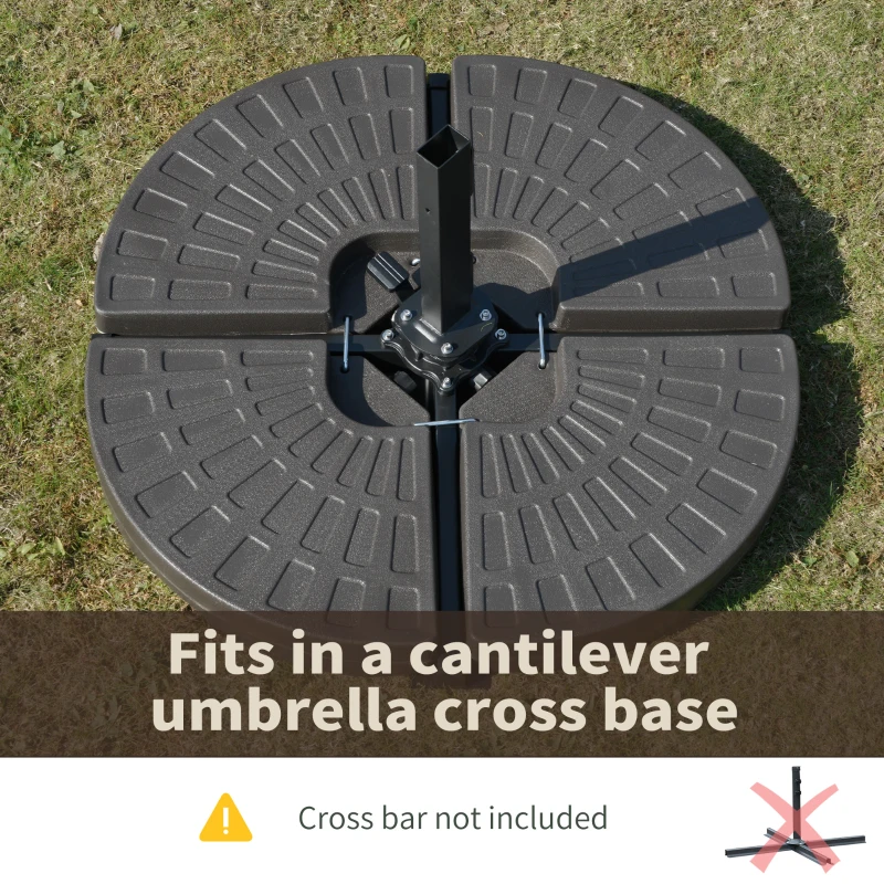 Outsunny 4 Pieces Cantilever Patio Umbrella Base, Fan Shaped Umbrella Weight w/ Built-In Handles & Rugged Material, 148 lbs Water and 220 lbs Water and Sand, Coffee