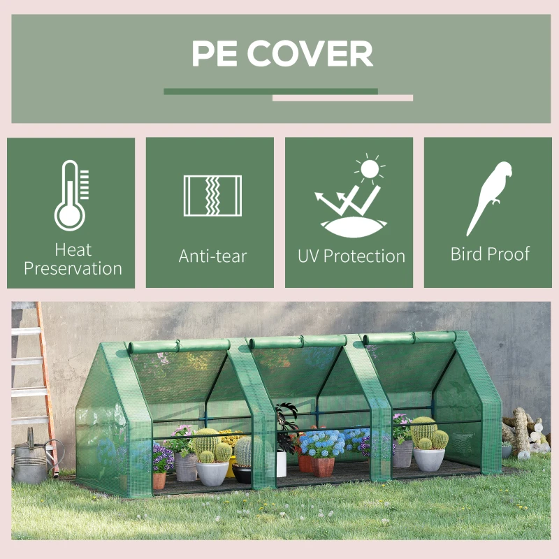 Outsunny 9' x 3' x 3' Portable Mini Greenhouse Outdoor Garden with Large Zipper Doors and Water/UV PE Cover, Green(m-5)