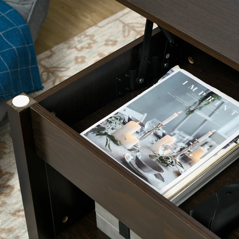 HOMCOM Lift Top Coffee Table, Modern Center Table with Storage Shelves and Hidden Compartment for Living Room, 41" L, Espresso