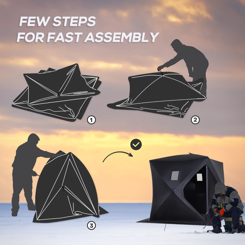 Outsunny 2 Person Ice Fishing Shelter, Pop-Up Portable Ice Fishing Tent with Carry Bag, Windows and Anchors for Low-Temp -22℉, Black