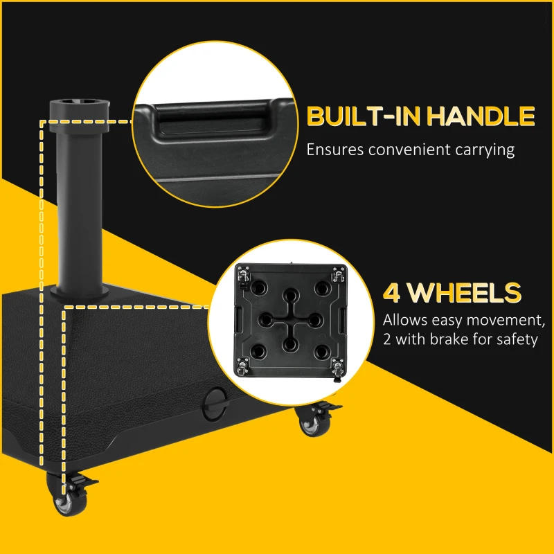 Outsunny Umbrella Base with Wheels, Fillable Base Holder with Steel Pole, Parasol Stand for Patio, Outdoor, Backyard, Black