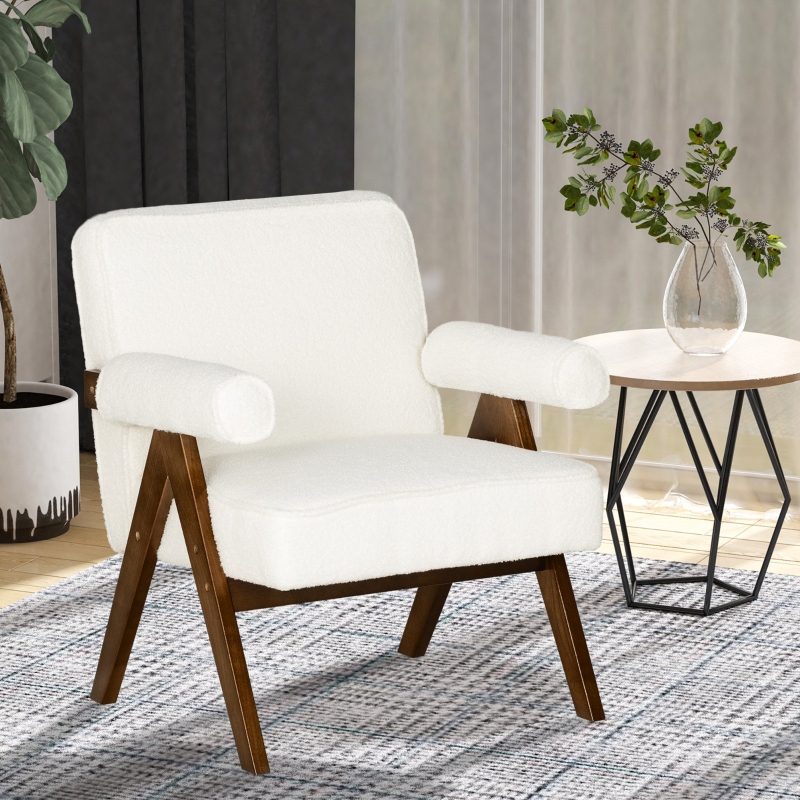 HOMCOM Cashmere Accent Chair Armchair with Wide Seat and Soft Padded Armrests for Reading, Bedroom, Cream White