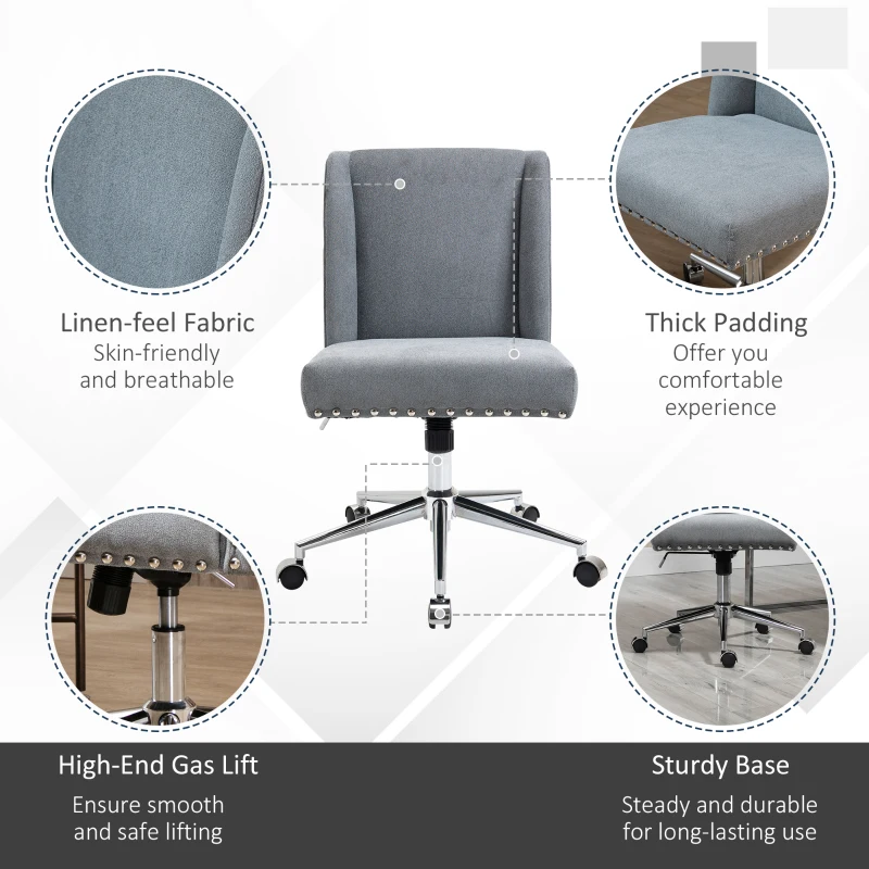 Vinsetto Mid Back Home Office Chair, Task Chair with Tilt, 360° Swivel, Padded Desk Chair with Adjustable Height, Grey