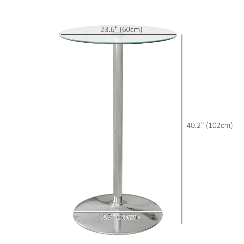 HOMCOM High Top Bar Table, Round Kitchen Table with Tempered Glass Top and Steel Base, Bistro Table for 2 People, Clear